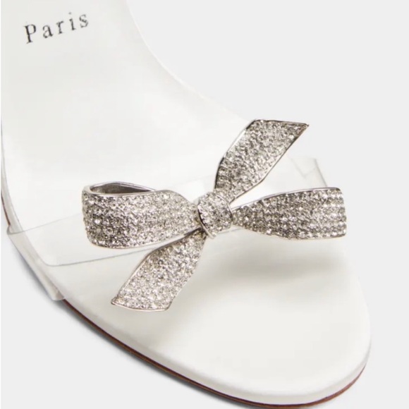 New! Authentic 37.5 Christian Louboutin Crystal Bow,Silk-Tie,PVC,&Red!*4” heel! - Picture 3 of 5